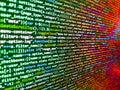 Minificated web development javascript code close up in sunset rays. Modern tech. Developer working on program codes. Writing Royalty Free Stock Photo