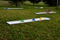 minigolf course in park catch golf balls behind obstacle. game for Royalty Free Stock Photo