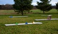 minigolf course in park catch golf balls behind obstacle. game for Royalty Free Stock Photo