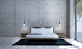 The minima bedroom interior design and white brick wall texture background