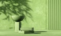 Minimal abstract background with 3D concrete podium display with green leaves