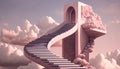 Minimal abstract background for product presentation. Pink cloud and spiral staircase in the blue sky Royalty Free Stock Photo