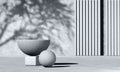 Minimal abstract bw background with 3D concrete podium display with shadows