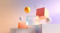 Minimal abstract composition with floating spheres and cubes on a soft gradient background Royalty Free Stock Photo