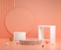 Minimal Abstract Geometric Podium With Orange Pastel Background 3d Render