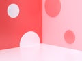 Minimal abstract pink-red background wall corner scene circle geometric 3d rendering