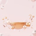 Minimal abstract,Podium display with Golden christmas ball decoration on Pink pastel background, Minimal abstract Royalty Free Stock Photo
