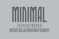 Minimal artistic display font. Gray angular letters, numbers and currency signs. Isolated english alphabet. Vector strong