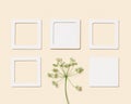 Minimal background with flower and pink paper sticky for notes or messages, empty blank small papers for text reminders