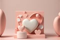 Minimal background mock up with podium for product with heart shape. Generative AI