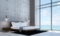 The minimal bed room interior design and concrete wall pattern background Royalty Free Stock Photo