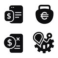 Minimal Black Financial Icons Ã¢â¬\' Budget, Plan, Location, Analytics Royalty Free Stock Photo