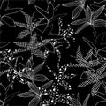 Minimal black and white Silhouette Abstract botanical flower composition of garden leaves. seamless pattern wallpaper