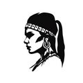 Minimal Black And White Silhouette Portrait Of Aleut Woman With Feather Royalty Free Stock Photo