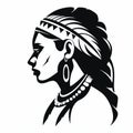 Minimal Black And White Silhouette Portrait Of Zuni Woman With Feather
