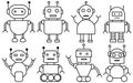 Minimal black and white vector icons of different robots, perfect for technology, AI, and innovation concepts. Set of artificial Royalty Free Stock Photo
