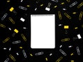 Minimal  black work space concept : white and yellow office supplies Royalty Free Stock Photo