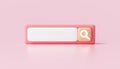 Minimal blank search bar on pink background. web search concept. 3d rendering