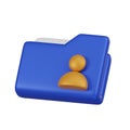 Minimal blue folder shared icon with document paper. 3d isolated illustration