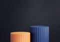 Minimal blue and orange podium for product display 3d rendering without ai generated Royalty Free Stock Photo
