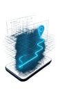 A minimal blue and white digital illustration of a smartphone map with glowing route line and location pin representing navigation Royalty Free Stock Photo
