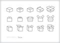 Box icons of cardboard packages set in different configurations