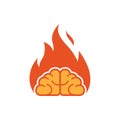 Minimal brain fire logo burning brain vector symbol Royalty Free Stock Photo