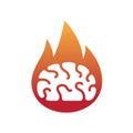 Minimal brain fire logo burning brain vector symbol Royalty Free Stock Photo