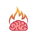 Minimal brain fire logo burning brain vector symbol Royalty Free Stock Photo