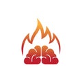 Minimal brain fire logo burning brain vector symbol Royalty Free Stock Photo