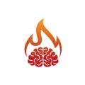 Minimal brain fire logo burning brain vector symbol Royalty Free Stock Photo