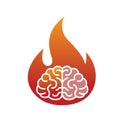 Minimal brain fire logo burning brain vector symbol Royalty Free Stock Photo
