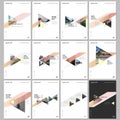 Minimal brochure templates with colorful gradient trangles and triangular shapes on white background. Covers design Royalty Free Stock Photo