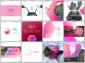 Minimal brochure templates with hexagonal design pink color pattern background. Covers design templates for square flyer