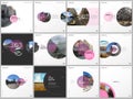 Minimal brochure templates with pink color circles, round shapes. Covers design templates for square flyer, leaflet