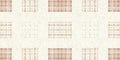 Minimal brown tartan linen seamless border. Banner print of unisex country cottage plain cotton plaid background