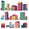 Minimal buildings. City skyline, geometric urban landscape elements for town construction. Flat residential houses and