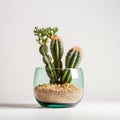 Minimal Cactus In Glass Bowl On White Background