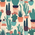 Minimal cactus and succulent seamless pattern background