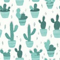 Minimal cactus and succulent seamless pattern background