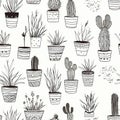 Minimal cactus and succulent seamless pattern background