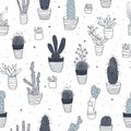 Minimal cactus and succulent seamless pattern background