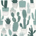 Minimal cactus and succulent seamless pattern background