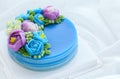 Minimal cake made from pandan Layer Sweet Cake and decorated wite cute flowers. Thai Dessert