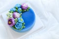 Minimal cake made from pandan Layer Sweet Cake and decorated wite cute flowers