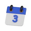 Minimal calendar event date icon. 3d render isolated illustration