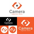 Minimal camera Logo.Red Orange, black and white Vector Illustration.video icon.Photography logo