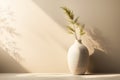 Minimal Ceramic Vase with Green Branches in Soft Natural Light and Shadow Royalty Free Stock Photo