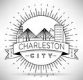 Minimal Charleston Linear City Skyline with Typographic Design