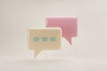 Minimal chat bubble. Contact us or chat icon 3D in beige background.. Concept of communication, social media messages, SMS,